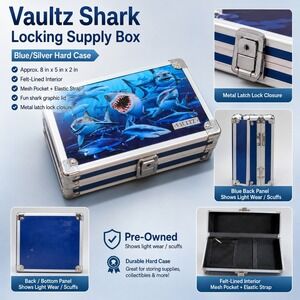 Vaultz Shark Locking Storage Box Mini Lock Box Cash Jewelry Case 3D Graphic Blue